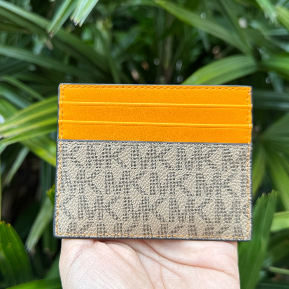 Michael Kors Jet Set Cooper Card Case Wallet MK Pop Orange - Picture 2 of 9